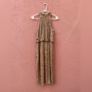 Eliza J - Sequin Rose Gold Sleeveless Mock-neck Mid Length Dress (Size 6)
